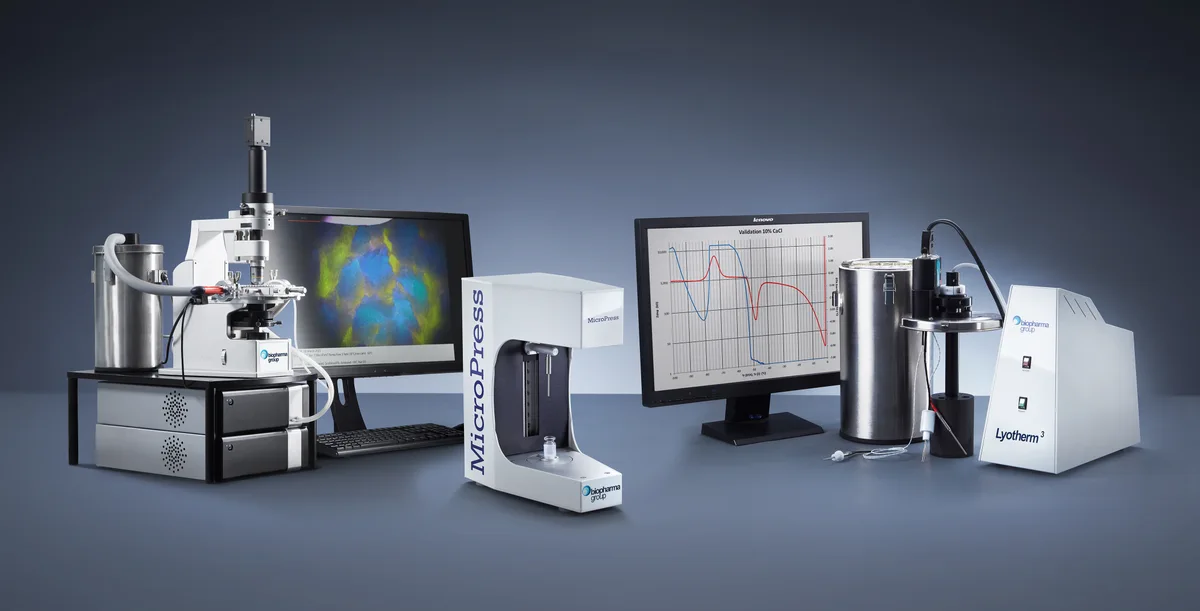 Lyostat 5, Lyotherm 3 and MicroPress analytical instruments